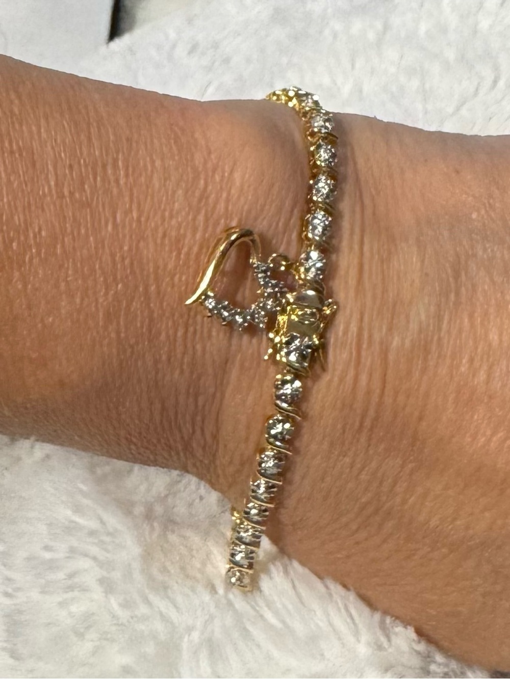 Ross-Simons 18kt Gold over 925 Sterling Tennis Bracelet with Crystal Heart Charm - Picture 5 of 10